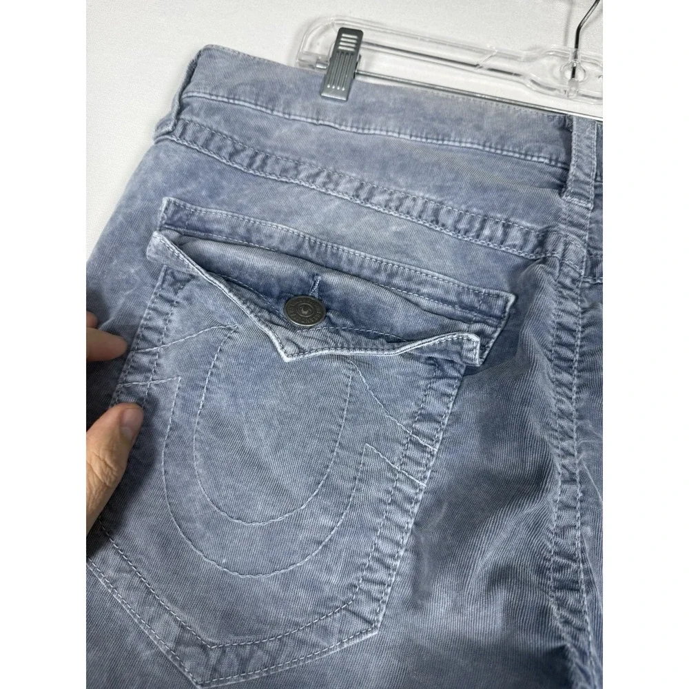 True Religion Ricky Jeans Mens 36x33 Relaxed Straight Acid Wash Pocket Flaps